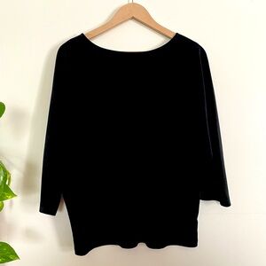Talbots Black Velvet Top Reversible Neckline 3/4 Length Dolman Sleeve Si…
